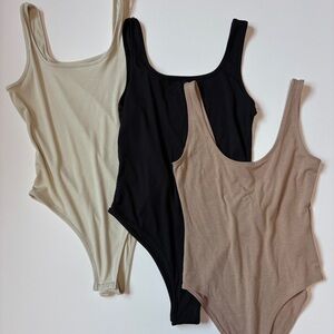 Scoop Neck Bodysuit Bundle - Black, Tan, Cream